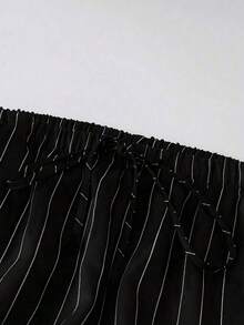Pantalones casuales holgados de talle alto con rayas para mujer - Blanco y Negro - Ver 3