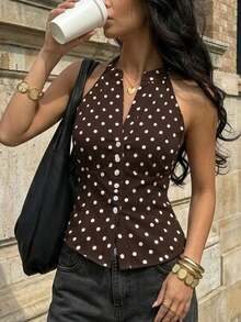 Camisa de mujer con estampado de rayas azules y blancas en todo el diseño, de estilo minimalista y casual, adecuada para vacaciones de primavera/verano - Multicolor - Ver 1