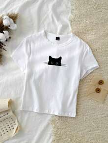 95% algodón. Camiseta corta de manga corta, cuello redondo, ajustada y recortada de unicolor minimalista casual para mujer, vintage, softgirl, elegante. Se puede usar en todas las estaciones, old money, salidas de verano, en casa, vuelta al cole, otoño. - Multicolor 6 - Ver 7