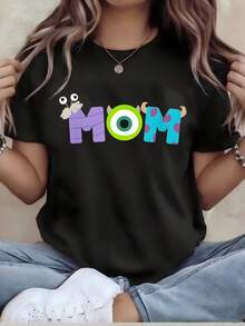 Plus Size - Plus Size - Oversized T-Shirt - Women's Fun Graphic Tee - Relaxed Fit Short Sleeve Crew Neck Top, Machine Washable For Year-Round Comfort, Everyday Wear; Relaxed Fit; Durable Print, Ideal For Holiday Gifts - 黑色 - 查看 1