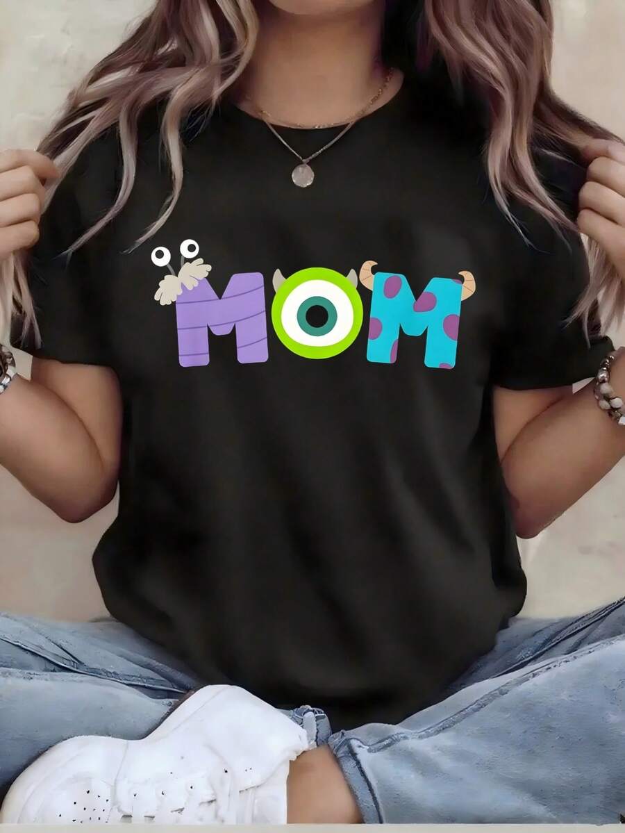 Plus Size - Plus Size - Oversized T-Shirt - Women's Fun Graphic Tee - Relaxed Fit Short Sleeve Crew Neck Top, Machine Washable For Year-Round Comfort, Everyday Wear; Relaxed Fit; Durable Print, Ideal For Holiday Gifts - 黑色 - 查看 1
