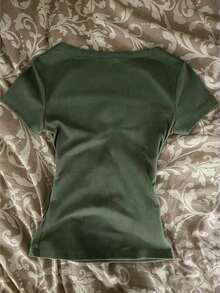 Camiseta de manga corta con cremallera frontal de 2 vías y adorno de encaje para mujer - Multicolor 13 - Ver 2