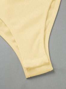 Elegante body de punto blanco con cuello vuelto y media cremallera, body de mujer para primavera/verano, ideal para vacaciones y playa - Amarillo - Ver 4