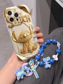 Disney Has Authorized, Phone Case - Chain Set, The Stitch Lilo & Stitch 3D Phone Case Plus A Silicone 3D Stitch Bracelet With Metallic Ring Removable Bracelet, Stitch And Angel Pattern, Compatible With Iphone17/16/15/14/13/12/11/XS/XR/X Plus Pro Max, A Stylish Cartoon Phone Case, The Perfect Gift Choice, Phone Protection, Durable Phone Cover, Great Gift For Friends And Family. - 白色 - 查看 2