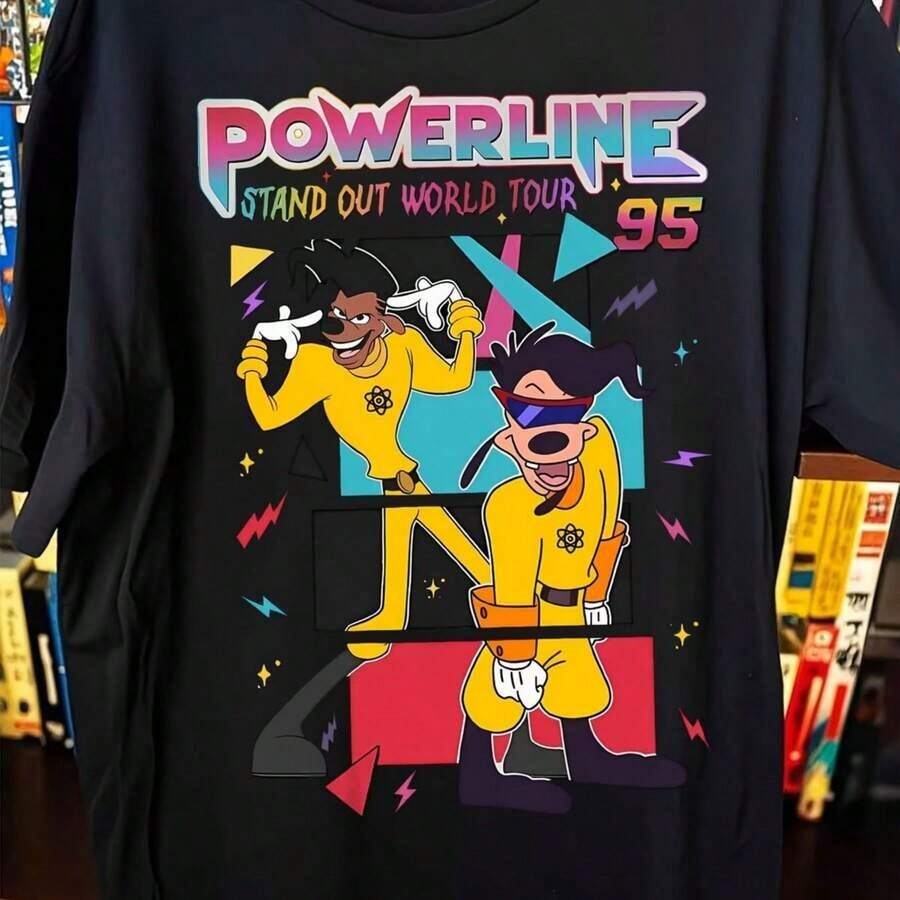 Camiseta Básica Mexicana de Algodón Puro de 180GSM con Estampado Vibrante Powerline Stand Out World Tour, Gráficos Retro Coloridos, Suave, Duradera, Transpirable, Ajuste Cómodo, Perfecta para Fanáticos de la Música. Nuevo Lanzamiento. - Negro - Ver 1