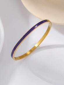 1pc 4mm Thin Fashionable Titanium Steel Bracelet, Gold Color Resin Enamel Clasp Bangle Cuff, Suitable For Women - 4mm - View 6