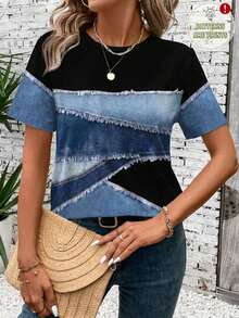Camiseta holgada de manga corta con cuello redondo y gráfico de corazón minimalista casual para mujer, adecuada para primavera/verano, Día de San Valentín, Carnaval - Camiseta gráfica linda con diseño de corazón, casual - Multicolor 13 - Ver 5