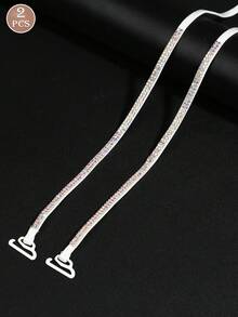 2/4pcs Multi-Color Rhinestone Bra Straps, Shiny Anti-Slip Elastic Straps For Cold Shoulder Dresses - Multicolor - View 6