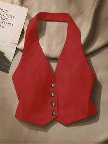 Top sin mangas con espalda descubierta casual para mujer, con botones delanteros, estilo elegante, para verano - Rojo - Ver 1