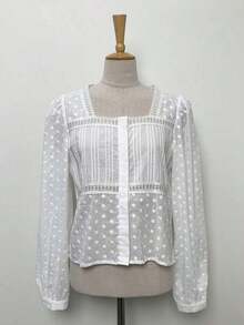 Camisa de manga larga con diseño minimalista elegante y casual, con estampado de copos de nieve en unicolor delicado - Blanco - Ver 9