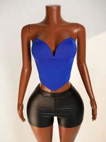 Top Sin Tirantes De Color Sólido Para Mujer - azul real - Ver 3