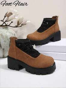 Sepatu Bot Wanita Model Bohemian Berbahan Jala Bernapas dengan Motif Renda, Ujung Bulat, Resleting Belakang, Warna Cokelat Vintage, Cocok untuk Aktivitas Luar Ruangan, Festival, dan Pemakaian Sehari-hari Sepanjang Musim, Modis, Serbaguna, Menambah Tinggi Badan, Motif Acak - Coklat - View 7