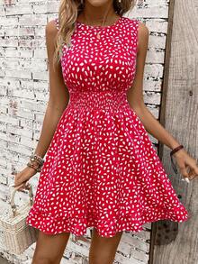 Vestido casual - Vestido casual moderno - Vestido casual de vacaciones - Vestido pastoril para mujer - Vestidos de verano para mujer - Ropa de mujer - Vestidos talla grande vendidos - Atuendos de verano para mujer - Rojo 2 - Ver 3