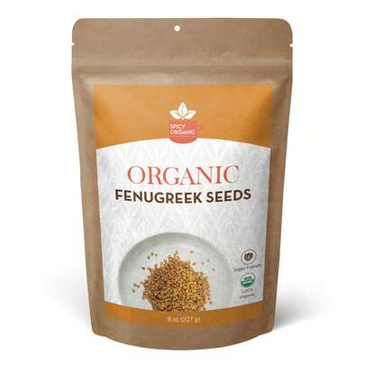  SPICY ORGANIC Fenugreek Seeds - USDA Certified Organic- Culinary Spice  Herbal Remedy -Enhance Flavors, Aid Digestion -Perfect For Hair And Cooking - 8 Oz.