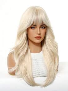 Brown To Gold Gradient Natural Hair Color Long Wavy Wig For Women With Dark Roots, Heat-Resistant Synthetic Fiber Wig Suitable For Cosplay - Gold - View 3
