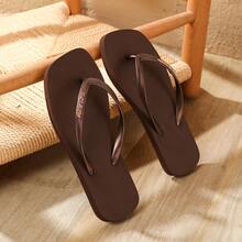 Summer Casual Square Toe Flip Flops, Fashionable English Buckle Design, Suitable For Beach, Vacation, Daily Wear, Valentine's Day, Girlfriend Getaway. Beach Sandals., Boho Chic - Chocolate Brown - View 8