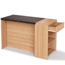 Kitchen Island/Bar/Dining Table, 5 Storage Levels And Concealed Drawer, Thick Top, Oak And Black Marble Effect, 140*60*90 Cm - Natural Color - View 11