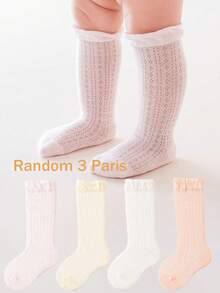 3 pares aleatorios de calcetines de malla transpirable de media caña para bebé en verano, cómodos y sin restricciones, de unicolor, repelente de mosquitos, adecuados para uso diario - Multicolor - Ver 7