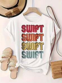 Women's Vintage Casual T-Shirt By Swift Swift, With A Modern Print, Suitable For All Seasons

-WhiteFashion - 白色 - 查看 2
