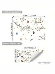 1pc Tree Branch & Bird Static Cling Glass Sticker, Decorative Window Film For Bedroom, Hallway, Bathroom, Living Room And More - D - View 2