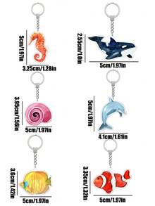 1pc Ocean Animal Theme Flat Acrylic Keychain Pendant, Unisex Creative Watercolor Dolphin, Seahorse, Whale Bag Charm Decor, Personalized Accessory Suitable For Car Rearview Mirror Ornament, Multi-Functional Key Holder - Multicolor - View 2