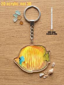 1pc Ocean Animal Theme Flat Acrylic Keychain Pendant, Unisex Creative Watercolor Dolphin, Seahorse, Whale Bag Charm Decor, Personalized Accessory Suitable For Car Rearview Mirror Ornament, Multi-Functional Key Holder - Multicolor - View 9