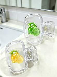Flat Lemon-Shaped Toothbrush Holder - Cute Design Travel And Home Storage Box With Transparent Lid, Compact Portable Easy To Carry, Protects Toothbrush Head, Dual Drainage Ventilation, Suitable For Home, Dorm And Travel | Cute Toothbrush Head Storage Box, Ideal Bathroom Storage Solution, Suitable For Home And Dorm - Multicolor - View 6