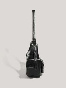 Y2K Retro Fashion PU Leather Multi-Pocket Shoulder Crossbody Bag, Perfect For Commuting And Daily Outfits - Black - View 3