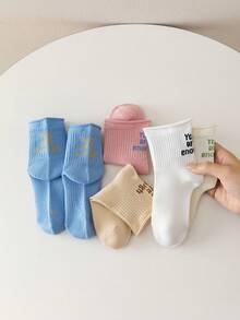 5 đôi tất cổ ngắn đến giữa bắp chân cho bé gái, in dòng chữ truyền cảm hứng "Bạn đã đủ tốt rồi", kiểu tất cổ thấp thường ngày. - Nhiều màu - Xem 3
