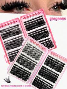 570Pcs Cluster Lash Book Large Capacity Kit Mixed 8-16mm Individual Lashes DIY At Home Lash Extensions Beginner Friendly False Eyelashes For Daily Commute Date Music Festival Natural Voluminous Eye Makeup - D - View 2