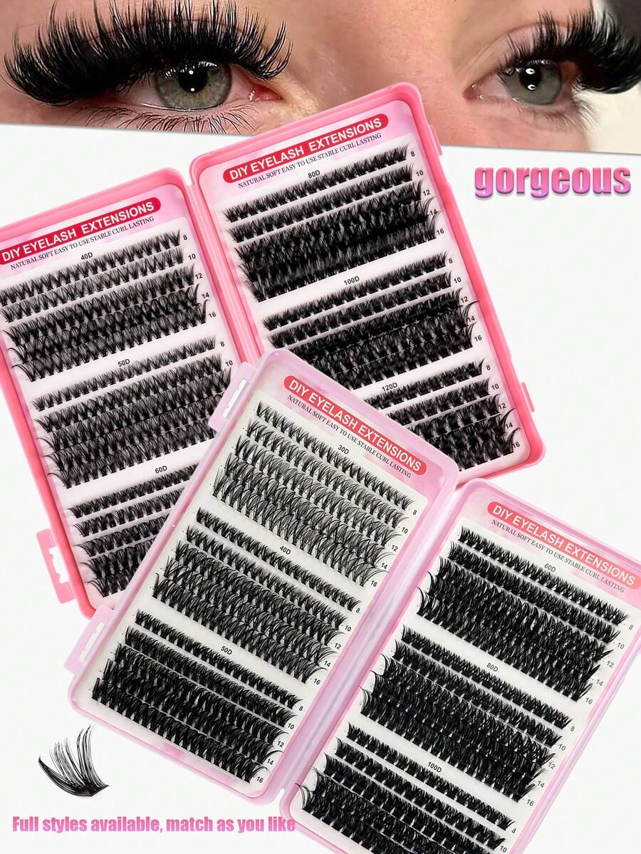570Pcs Cluster Lash Book Large Capacity Kit Mixed 8-16mm Individual Lashes DIY At Home Lash Extensions Beginner Friendly False Eyelashes For Daily Commute Date Music Festival Natural Voluminous Eye Makeup