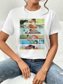 Colorful Scenes Depicting The Friendship Between A Child And Jungle Animals Symbolizing A Connection To Nature And Inner Harmony. Soft And Comfortable Women's T-Shirt, Ideal For Casual Everyday Wear. - 白色 - 查看 1