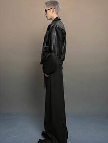 Stylish Men's Short Faux Leather Jacket With Ample Pockets. - Black - View 6