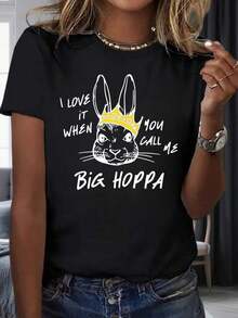Me encanta cuando me llamas Big Hoppa Rabbit King, camiseta con corona, top casual de moda para mujer, camisa blanca para amantes del conejo de Pascua, regalo para el Día de San Valentín.ropa de calor mujer - Negro - Ver 7