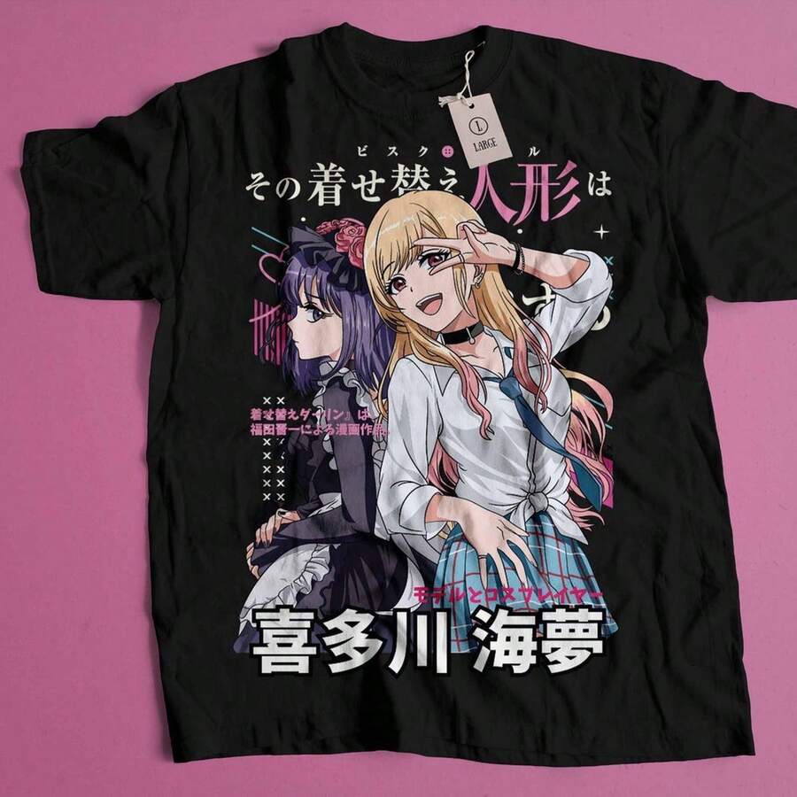 Camiseta Sailor Kitagawa My Dress Up Darling Anime Lovers Gift Anime Lovers Shirt Todas las tallas 02 220G de algodón puro de manga corta para hombre y mujer, tejido grueso, resistente a las arrugas y que no se deforma fácilmente. Estilo sencillo y versátil, ligero y transpirable, perfecto para ir al trabajo, viajar, acampar, ir de compras y para el tiempo libre diario. - Negro - Ver 1
