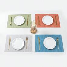 Place Mats Table Placemat Washable Non-Slip Heat Insulation Woven Vinyl Set Of 6 - Silver - View 4