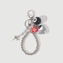 1pc Unisex Retro Chic Black Keychain, Y2K Baddie Dice, Star, Heart Beaded Pendant, Creative Personalized Bag/Key Chain Accessory - Multicolor - View 7