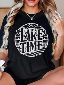 Camiseta de talla grande con estampado floral, diseño floral con margaritas y hojas, patrón vintage de flores silvestres, perfecta para usar en exteriores en verano, cuello redondo. - Negro 6 - Ver 2