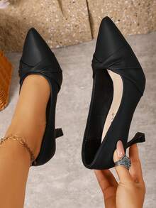 Women's Twist Pointed Toe Stiletto Heels, Versatile For Work Commute, Elegant Low Vamp High Heels - Black - View 3