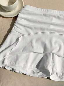 Minifalda acampanada fruncida con estampado de lunares para el verano - Blanco - Ver 5