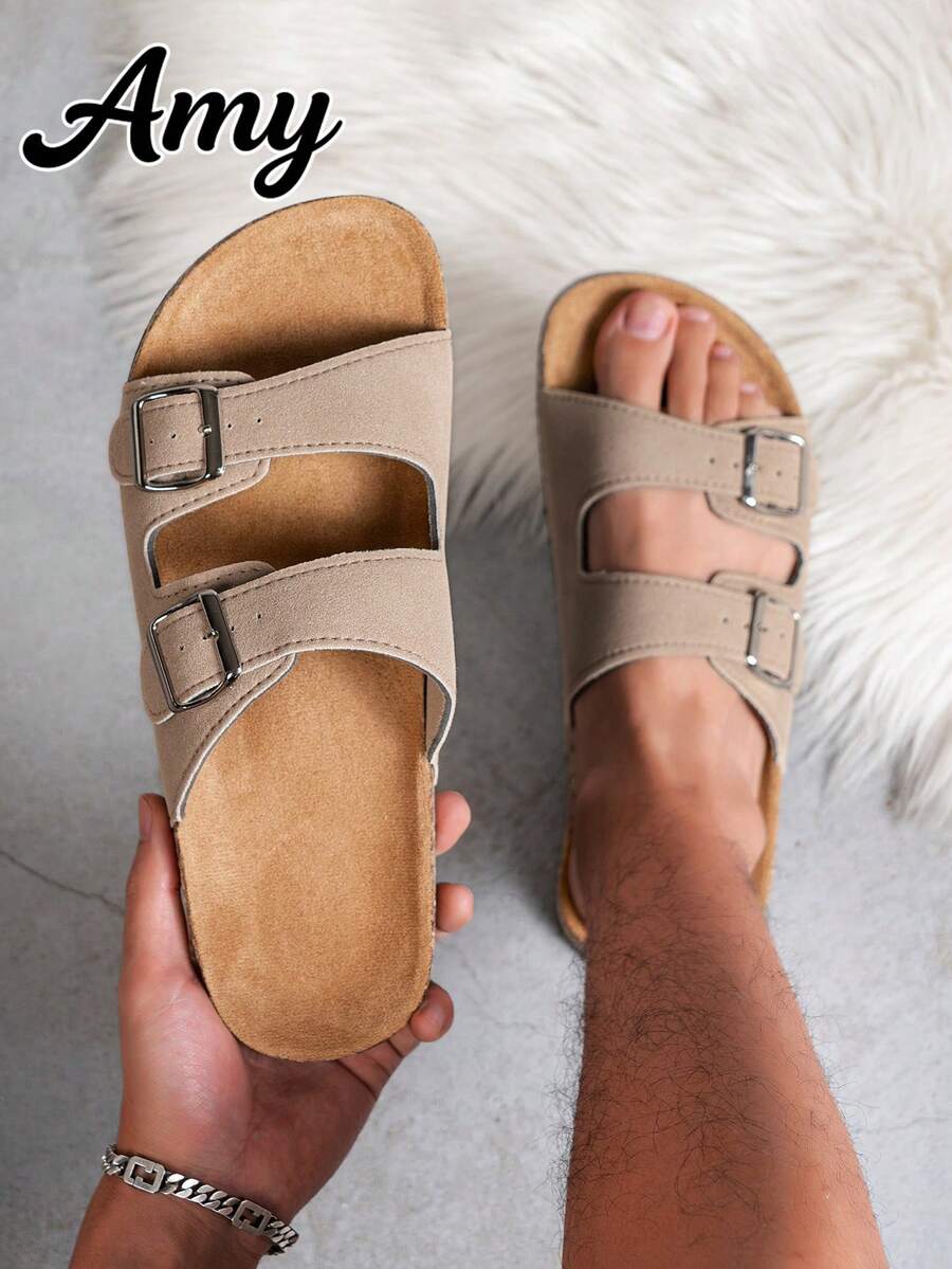 Sandal Fashion Pria dengan Sol Gabus dan Sol Dalam yang Nyaman, Tali yang Dapat Diatur, Gaya Selop Longgar, Cocok untuk Berjalan-jalan di Pantai Musim Panas, Unisex