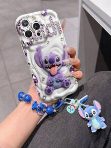 Disney Has Authorized, Phone Case - Chain Set, The Stitch Lilo & Stitch 3D Phone Case Plus A Silicone 3D Stitch Bracelet With Metallic Ring Removable Bracelet, Stitch And Angel Pattern, Compatible With Iphone17/16/15/14/13/12/11/XS/XR/X Plus Pro Max, A Stylish Cartoon Phone Case, The Perfect Gift Choice, Phone Protection, Durable Phone Cover, Great Gift For Friends And Family. - trắng - Xem 1