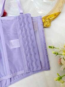 1 pieza Parte superior corta ajustada con adorno de encaje de moda para mujer, camiseta interior ajustada sexy tipo corsé, adecuada para fiesta, viaje, reunión, Navidad, San Valentín, vacaciones de verano casual - Morado - Ver 6