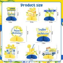8pcs Lemon Blue Tile Birthday Party Decorations, Honeycomb Table Centerpieces Suitable For Sunny Lemon Theme Party, Amalfi Coast Style Summer Birthday Supplies - V14 - View 2