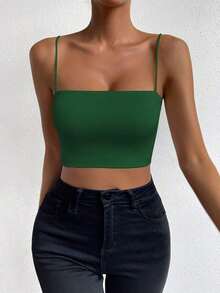 Top corto de color sólido ChicEase - Verde - Ver 4