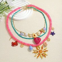 Collar de dopamina, collar colgante de moda con concha, estrella de mar, caracol, cuentas, corazón, cangrejo para vacaciones en la playa - Collar con motivos marinos - Ver 7
