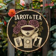 2D Flat Design, 1-Piece Round Vintage Tea Metal Wall Decor Sign - 8x8inch Aluminum Decoration Featuring Roses, Teacups, And Symbol Patterns, Rustic Black Background, Suitable For Home, Cafe, Bar, Garden, Or Outdoor Spaces, Outdoor Wall Decoration| Mysterious Style Decoration| Durable Metal Sign, Metal Wall Art Decoration, Perfectly Suited For Room Decor, 2D Flat Design, Perfectly Suited For Room Decor WZUP - 1cp - 查看 6
