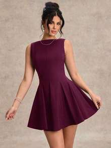Vestido minimalista de una línea y escote en forma de U sin mangas, de color negro, vestido sexy para citas, vestido de dama de honor, elegante vestido negro pequeño, para primavera/verano - Granada - Ver 5
