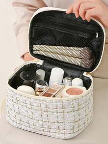 1pc Large Capacity Makeup Bag, Portable Cosmetic Bag, Multifunctional Toiletry Organizer Bag, Suitable For Lipstick, Eyebrow Pencil, Perfume, Makeup Brushes, Travel Essentials, Travel Accessories, Cruise Essentials, Beach Essentials, Bridesmaid Gift, Teacher Gift, Wedding Gift, Gift For Her - Multicolor - View 12