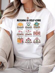 Camiseta "Reading Is Scare", Camiseta para amantes de los libros, Camiseta de lectura para la salud mental, Camiseta cómoda para lectores. Camiseta unisex de algodón puro de 220 g, peso ideal para todas las estaciones, adecuada tanto para hombres como para mujeres. Tejido duradero de alta calidad, suave al tacto y de larga duración. Camiseta transpirable. Adecuada para mujeres en primavera y verano, vacaciones, Día de la Madre, Día de la Independencia. - Blanco - Ver 1